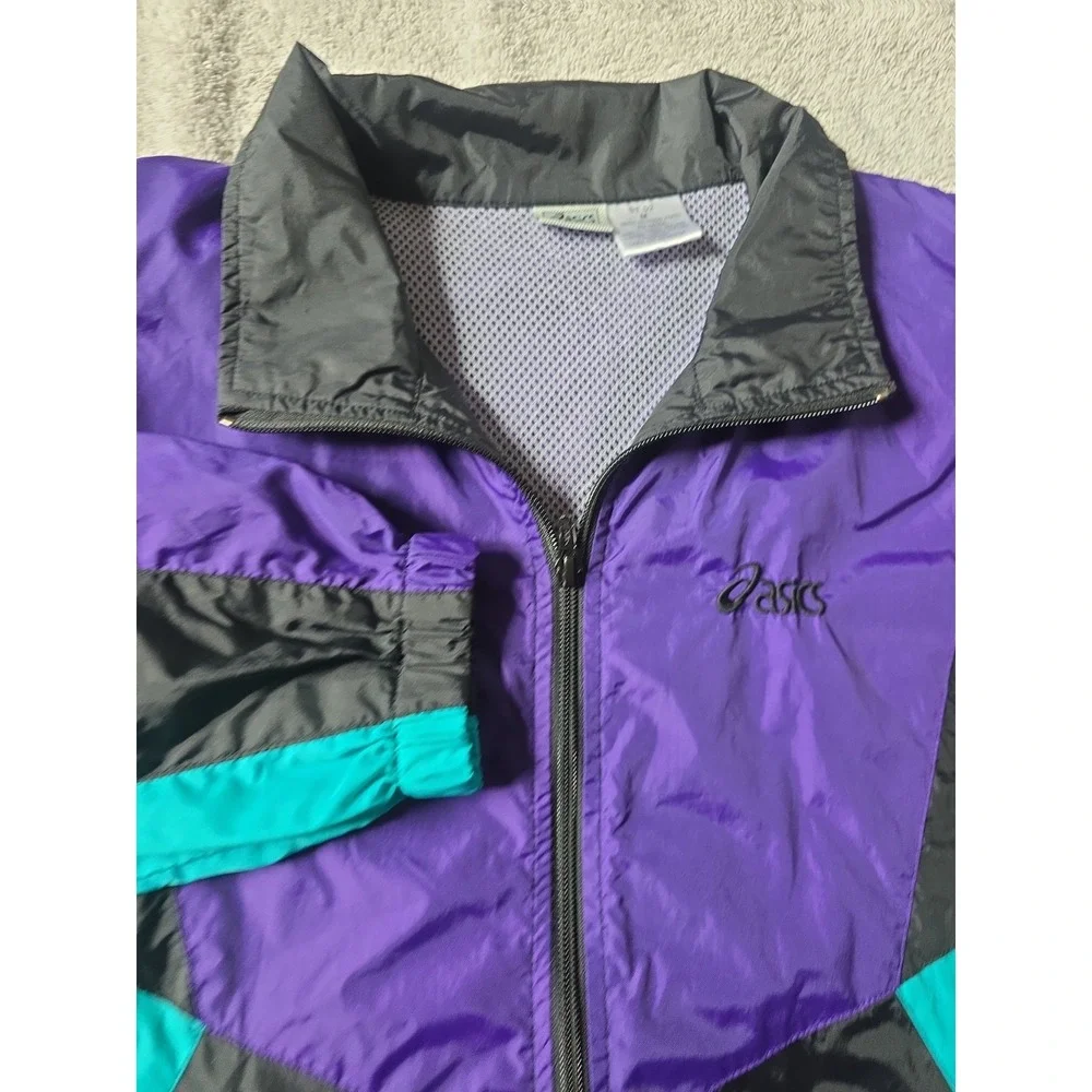 ASICS Vintage 90s Colorblock Windbreaker Jacket Purple Teal Men's Size M Retro